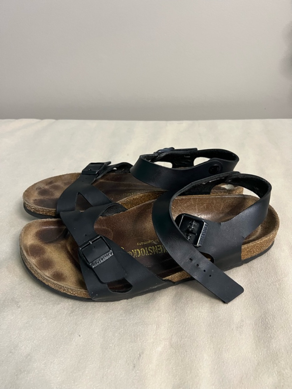 Birkenstock Rio Black Ankle Strap Sandals Size 42 EU Leather Footbed Shoes